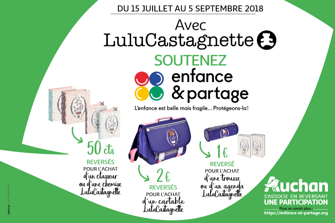 Visuel Pour la rentrée scolaire, LuluCastagnette et Auchan soutiennent Enfance et Partage